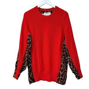 Sandrine Rose Animal Print Crew Neck Wool Sweater Red Women Small NWT Oversized